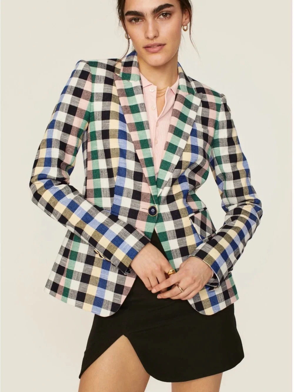 Veronica Beard Checked Single-Button Blazer in Pink, Blue, Green, Black